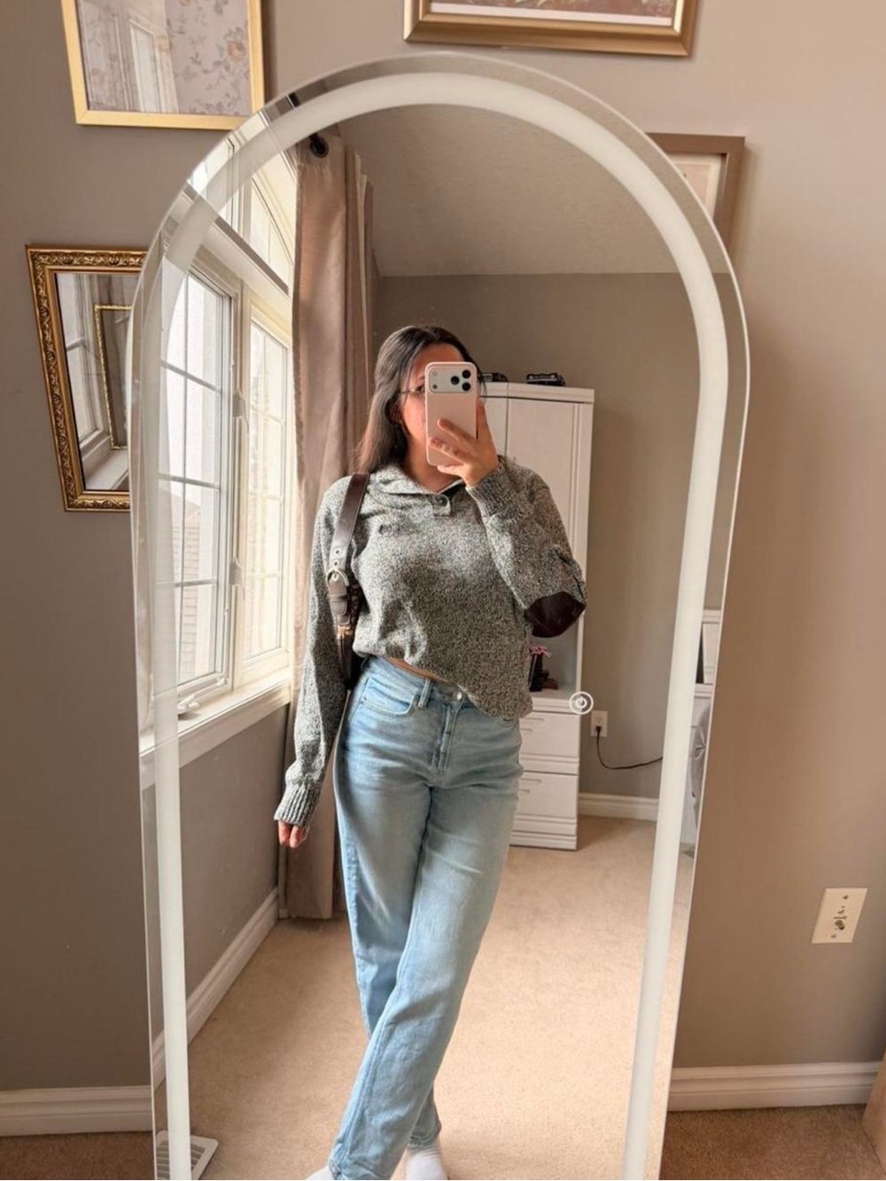 Chaps Gray Cowl Neck Sweater with Elbow Patches